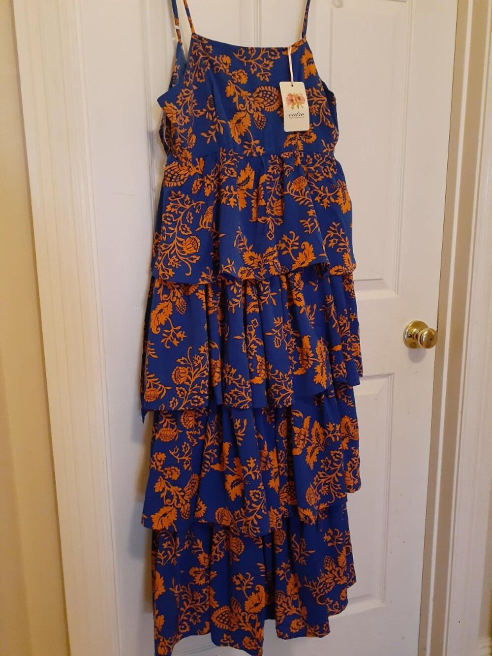 ENTRO Blue and Orange Tiered Ruffle Maxi Dress - Picture 9 of 10